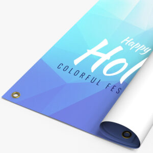 Rolled super smooth indoor banner with a colorful festival design and grommets