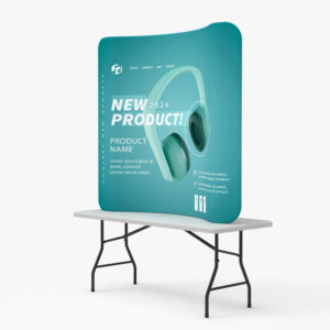 6ft curved tension fabric tabletop display on a folding table