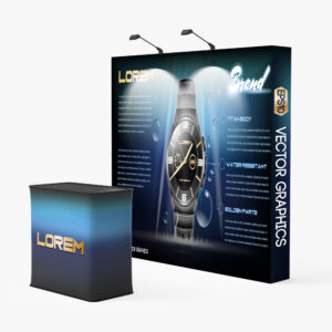 Straight Velcro fabric pop up display with a printed hard case podium