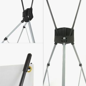 Close-ups of the X-stand frame hub, legs and grommet hook