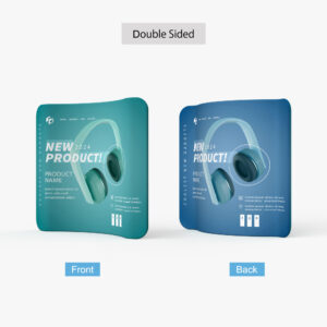 Double sided curved tension fabric display printed on the front and back