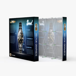 Straight Velcro fabric pop up display, single and double sided views