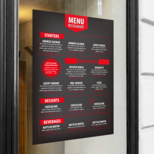 Restaurant menu window cling on a glass door