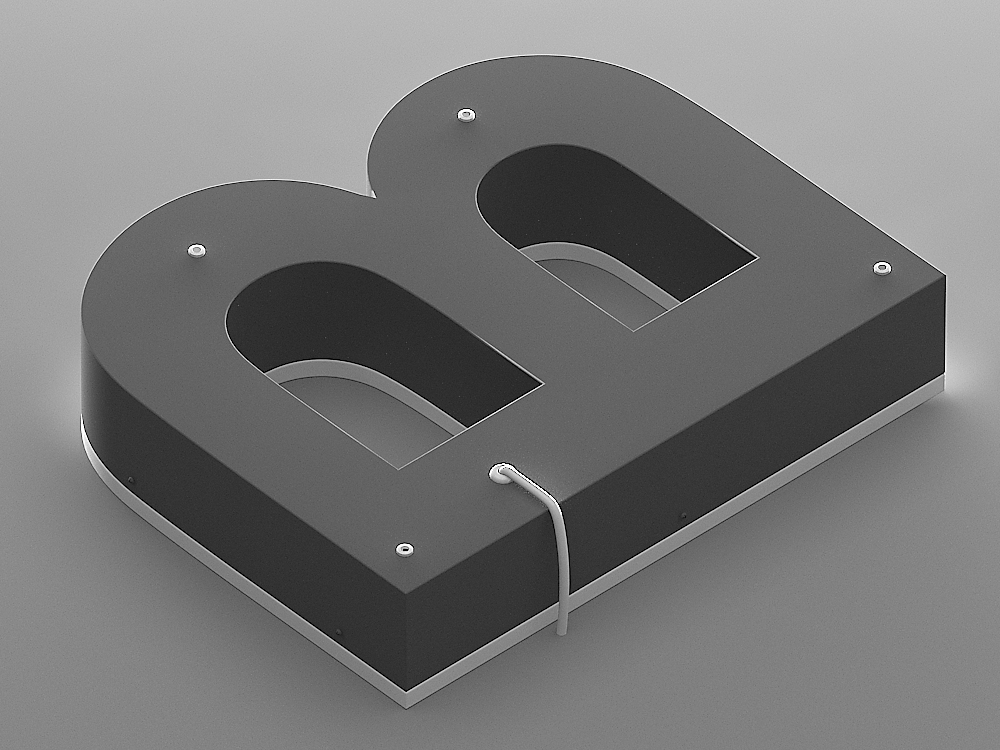 Back view of a borderless face lit stainless steel channel letter