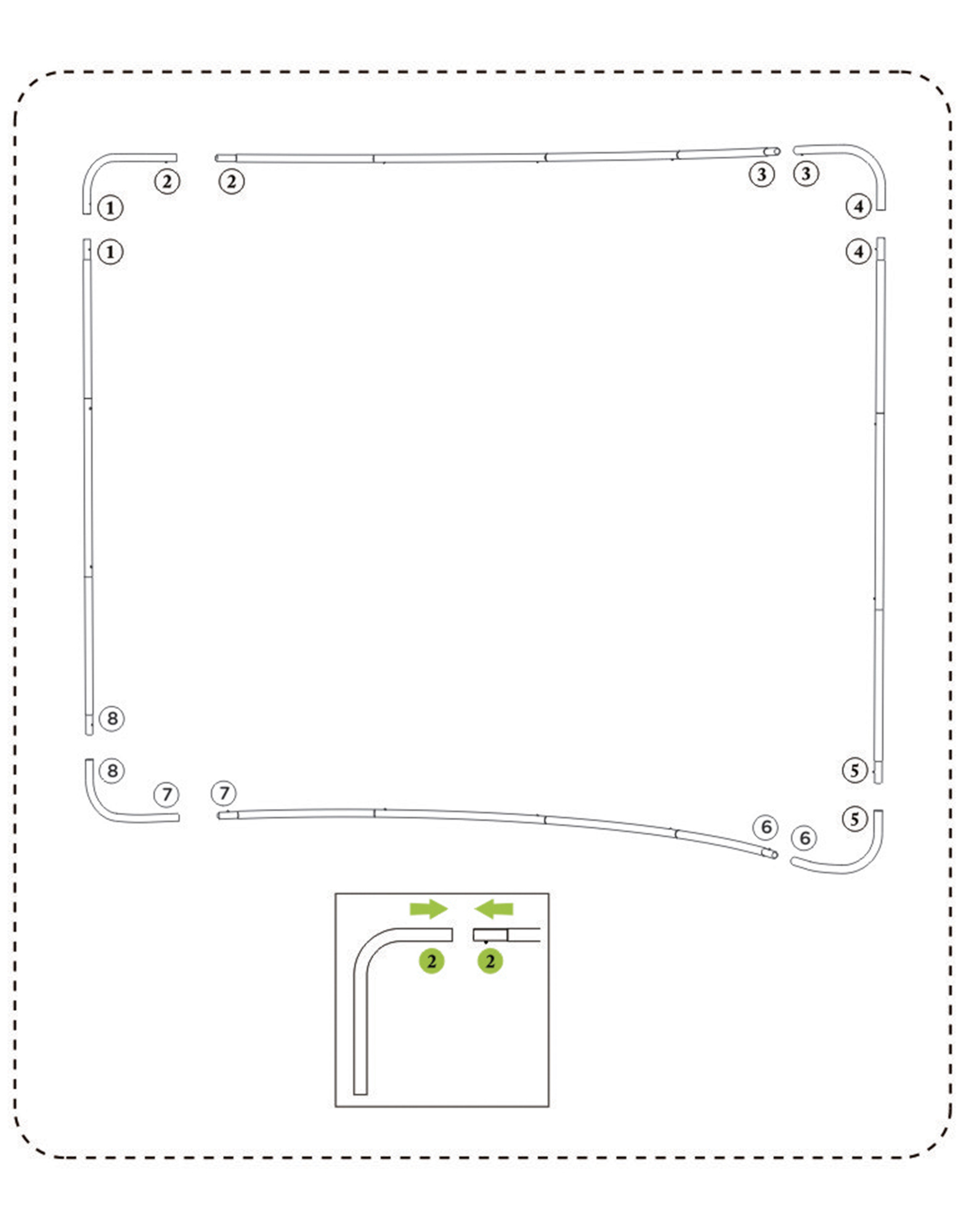 Curved tension fabric display installation step 1: connect the numbered frame tubes