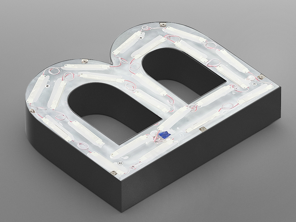 Back view of a halo lit channel letter showing the LED modules